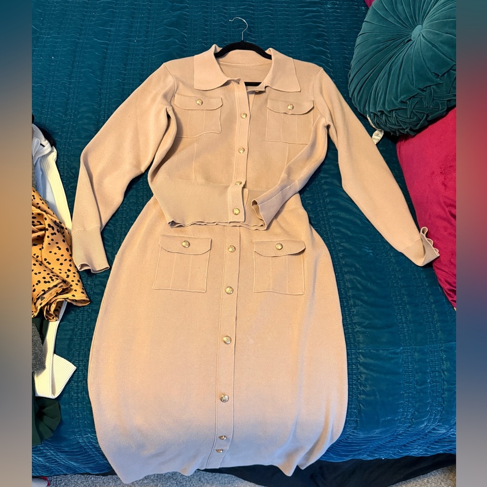 Commense Long Sleeve Beige set with Button Details